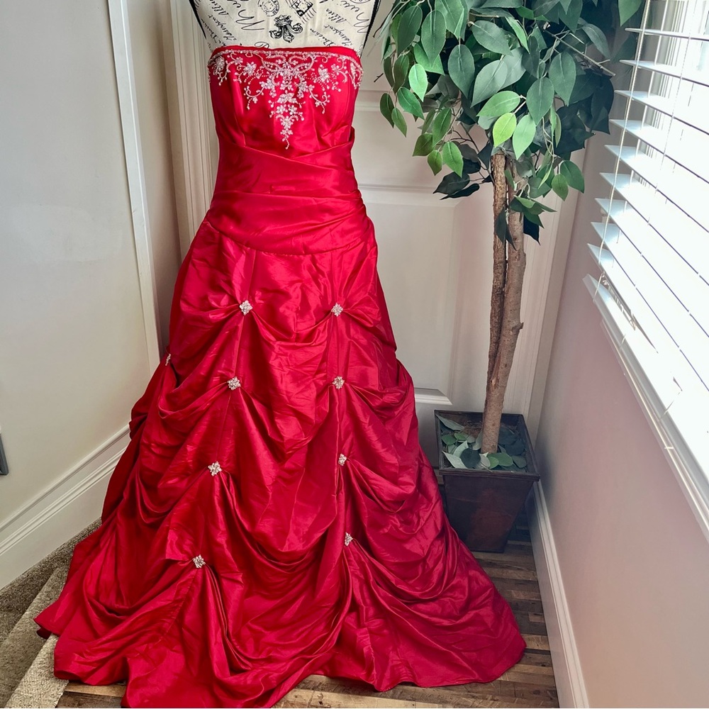 PC Mary’s Strapless Beaded Pick-Up Detailed Ball Gown Red Sz 14